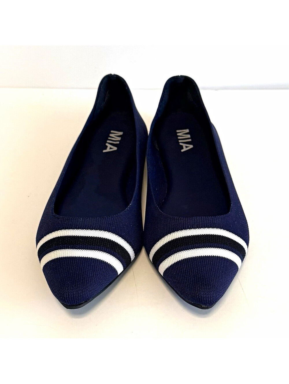 MIA Emme Women’s 9M Navy White Striped Knit Pointed Toe Ballet Flats